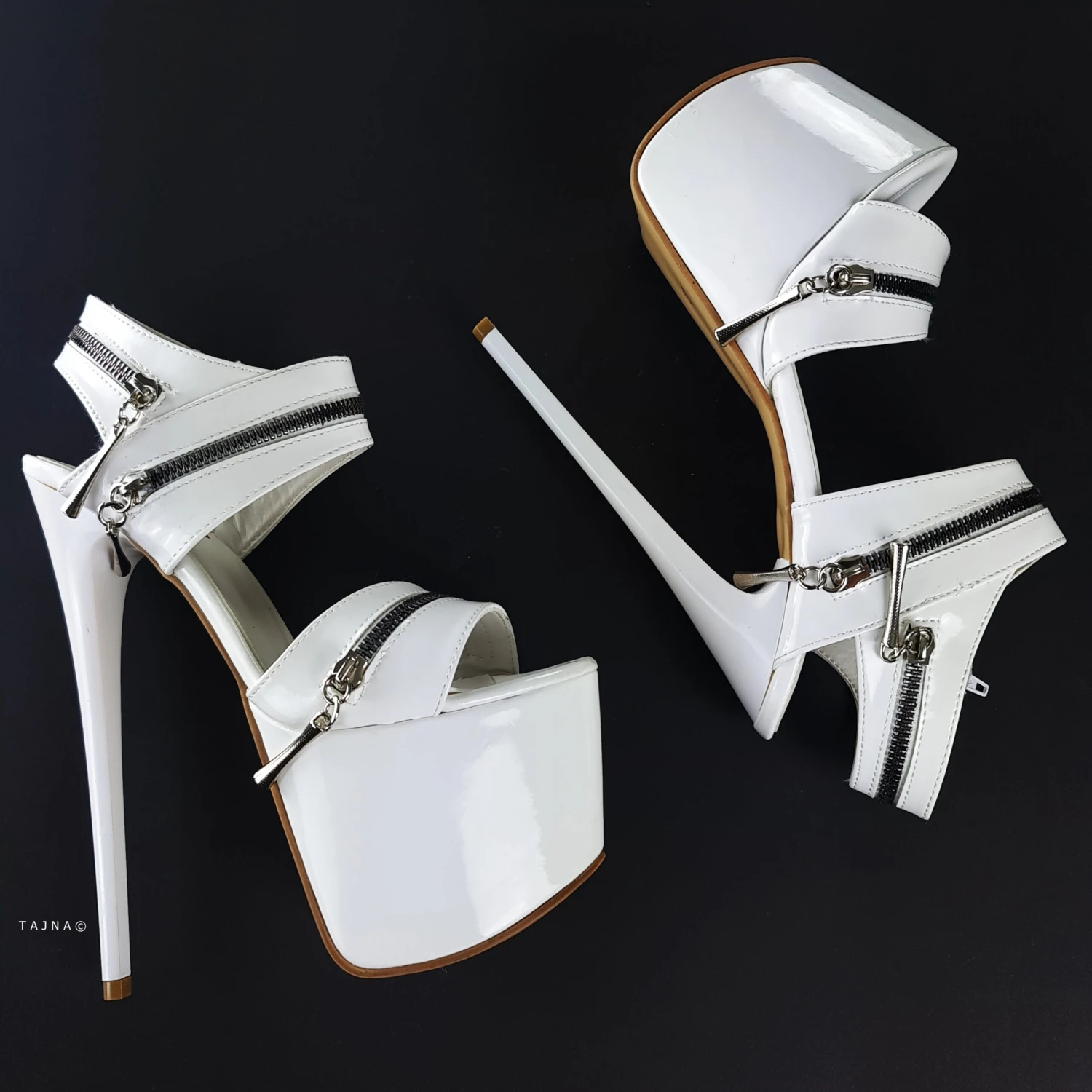 White Gloss Zip Detailed High Heel Sandals 5 White Gloss Zip Detailed High Heel Sandals - Image 5