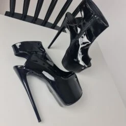 Ankle Cut Black Gloss Peep Toe High Heels 9 Ankle Cut Black Gloss Peep Toe High Heels -Tajna Shoes high heel platform shoes tajna club 99