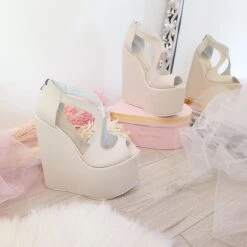 Cream Slit Design Bridal Platform Wedge Shoes -Tajna Shoes high heel bridal shoes 20 cm 3