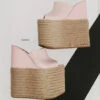 Pink High Heel Espadril Wedge Mules