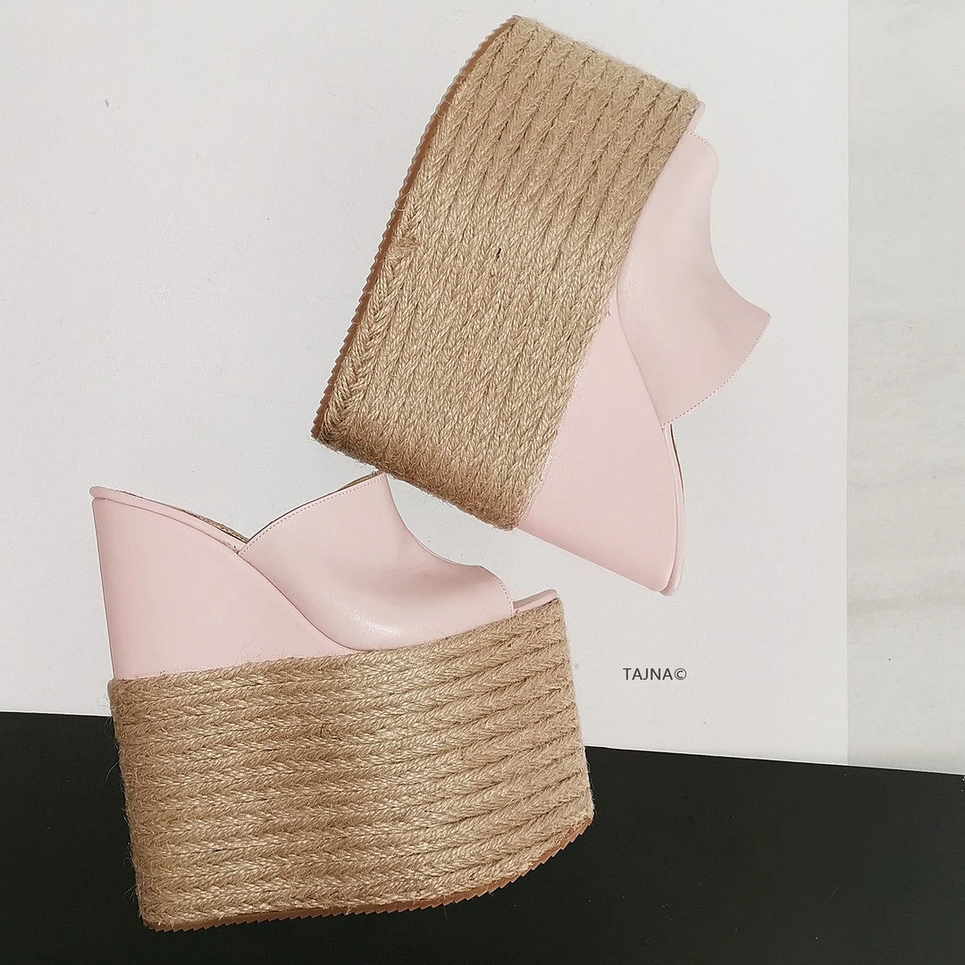 Pink High Heel Espadril Wedge Mules 2 Pink High Heel Espadril Wedge Mules - Image 2