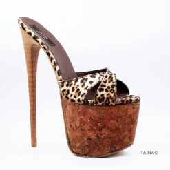 Leopard Cork Platform Mules