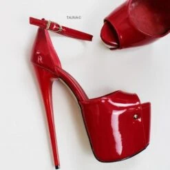 Red Patent Ankle Strap Platform Shoes