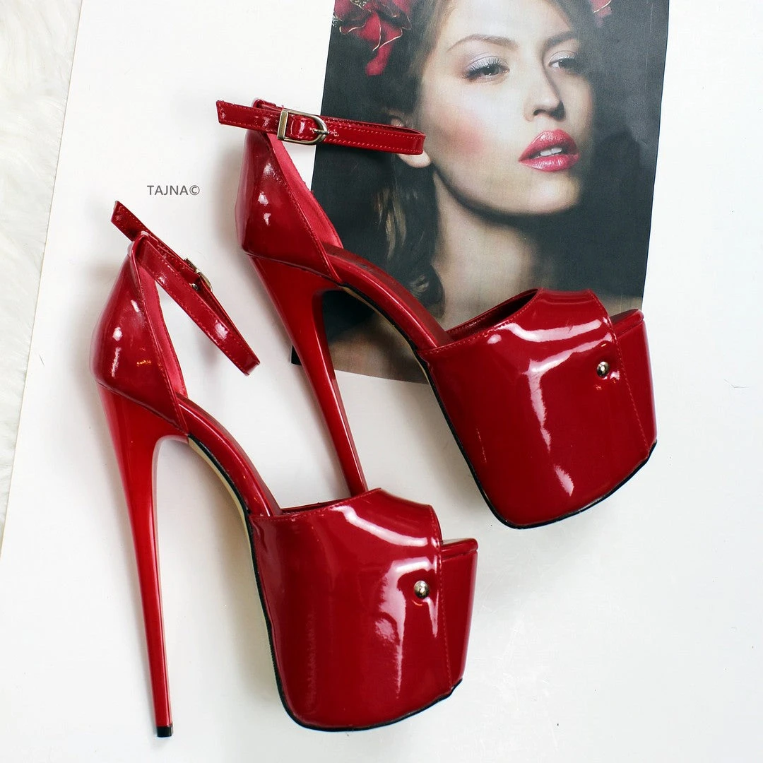 Red Patent Ankle Strap Platform Shoes 3 Red Patent Ankle Strap Platform Shoes - Image 3