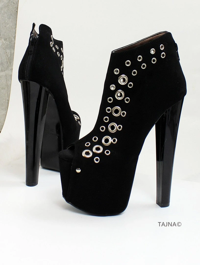 Black Punch Peep Toe Ankle Platform Booties 2 Black Punch Peep Toe Ankle Platform Booties - Image 2