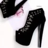 Black Punch Peep Toe Ankle Platform Booties