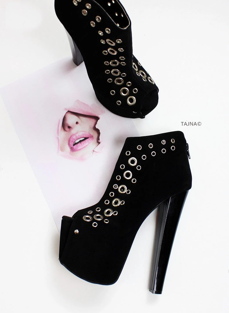 Black Punch Peep Toe Ankle Platform Booties 3 Black Punch Peep Toe Ankle Platform Booties - Image 3