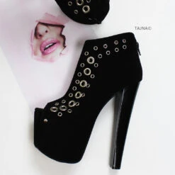 Black Punch Peep Toe Ankle Platform Booties 11 Black Punch Peep Toe Ankle Platform Booties -Tajna Shoes high heel platform shoes 1595