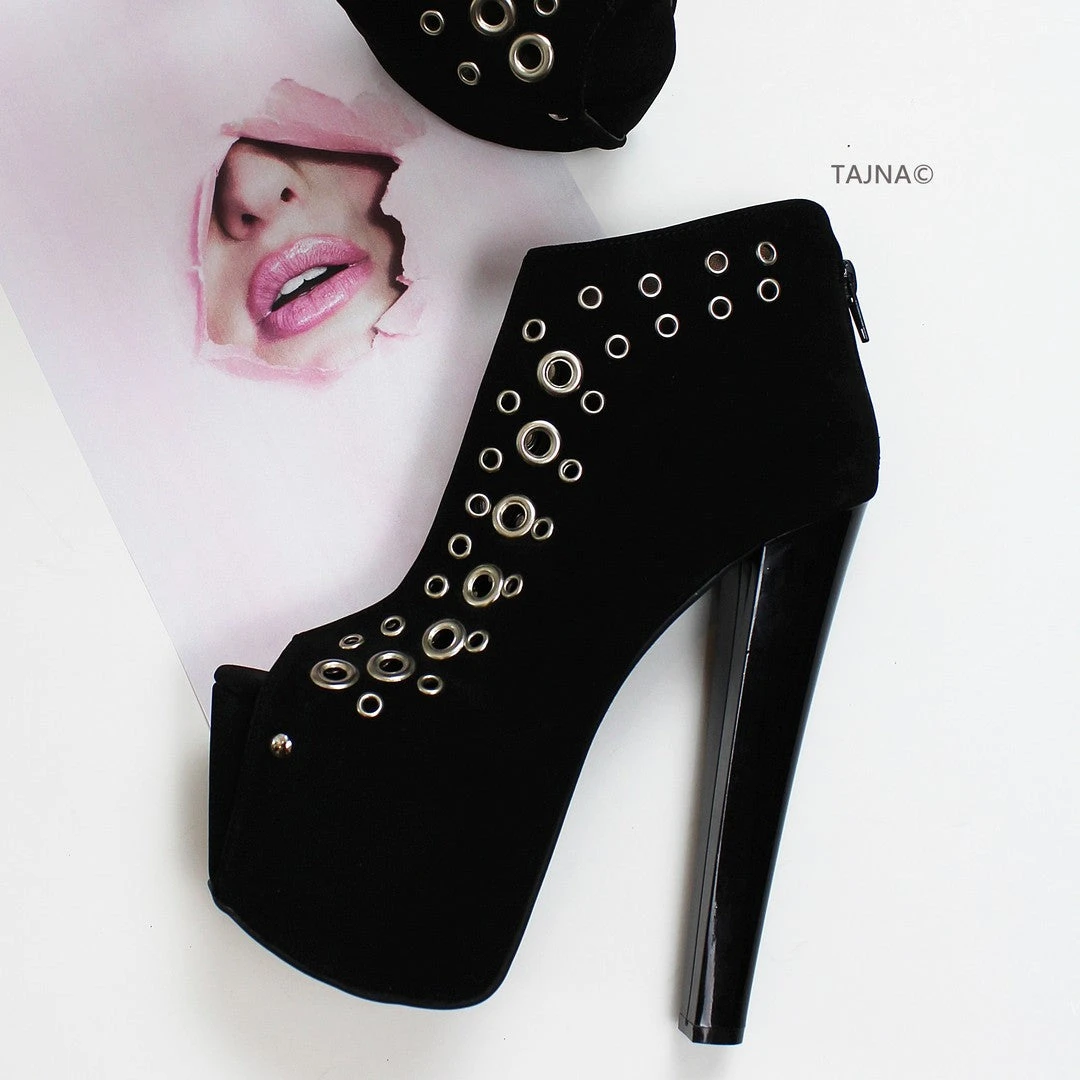 Black Punch Peep Toe Ankle Platform Booties 4 Black Punch Peep Toe Ankle Platform Booties - Image 4