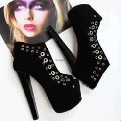 Black Punch Peep Toe Ankle Platform Booties 12 Black Punch Peep Toe Ankle Platform Booties -Tajna Shoes high heel platform shoes 1602