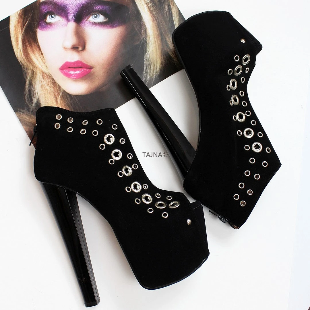 Black Punch Peep Toe Ankle Platform Booties 5 Black Punch Peep Toe Ankle Platform Booties - Image 5