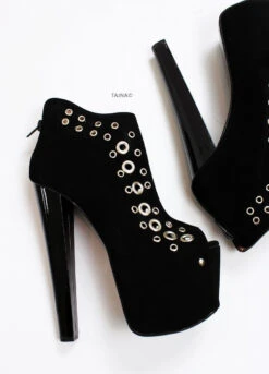 Black Punch Peep Toe Ankle Platform Booties 14 Black Punch Peep Toe Ankle Platform Booties -Tajna Shoes high heel platform shoes 1610