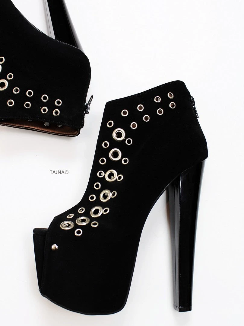 Black Punch Peep Toe Ankle Platform Booties 8 Black Punch Peep Toe Ankle Platform Booties - Image 8