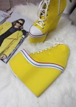 Yellow Lace Up High Heel Wedge Booties 8 Yellow Lace Up High Heel Wedge Booties -Tajna Shoes high heel platform shoes 1682