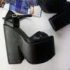 Black Cross Strap Platform Wedge Shoes