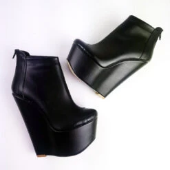 Black Matte Ankle Wedge Booties 8 Black Matte Ankle Wedge Booties -Tajna Shoes high heel platform shoes 1852