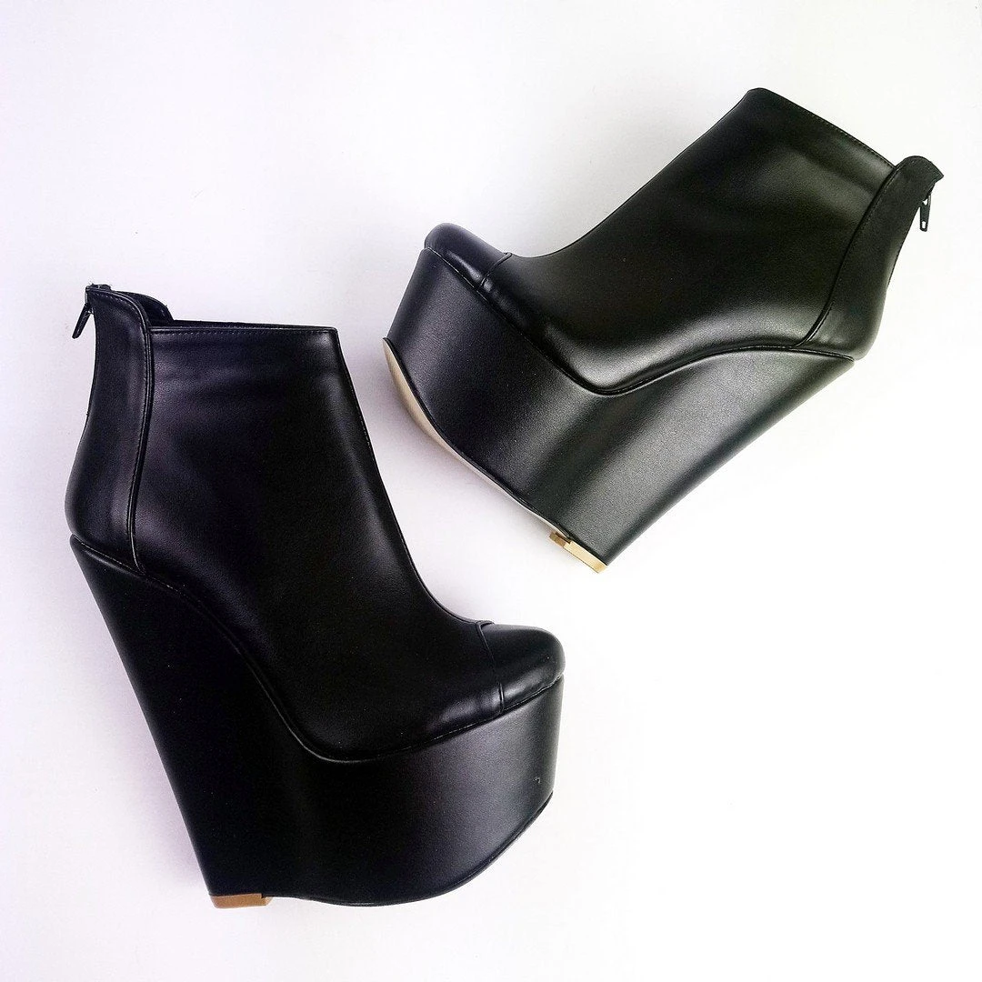 Black Matte Ankle Wedge Booties 3 Black Matte Ankle Wedge Booties - Image 3