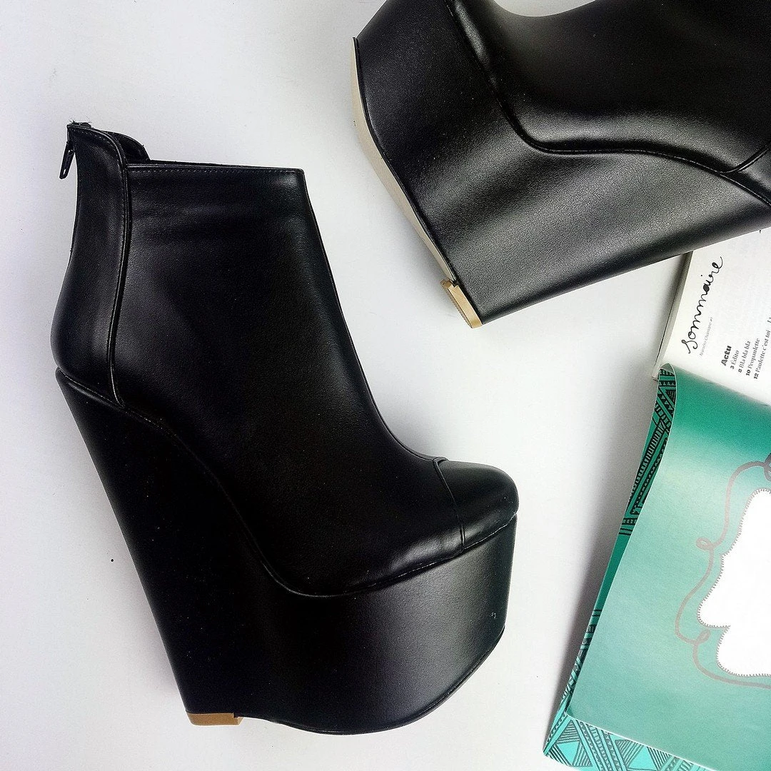Black Matte Ankle Wedge Booties 2 Black Matte Ankle Wedge Booties - Image 2