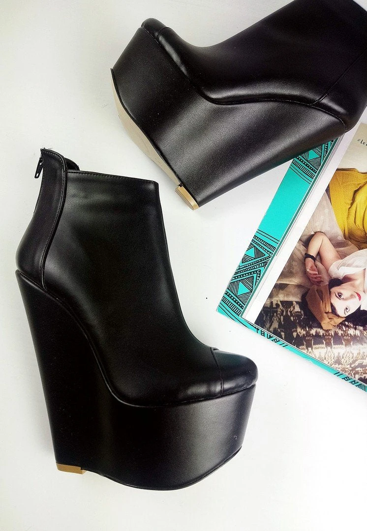 Black Matte Ankle Wedge Booties 5 Black Matte Ankle Wedge Booties - Image 5