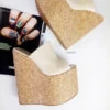 Cream High Heel Wedge Mules