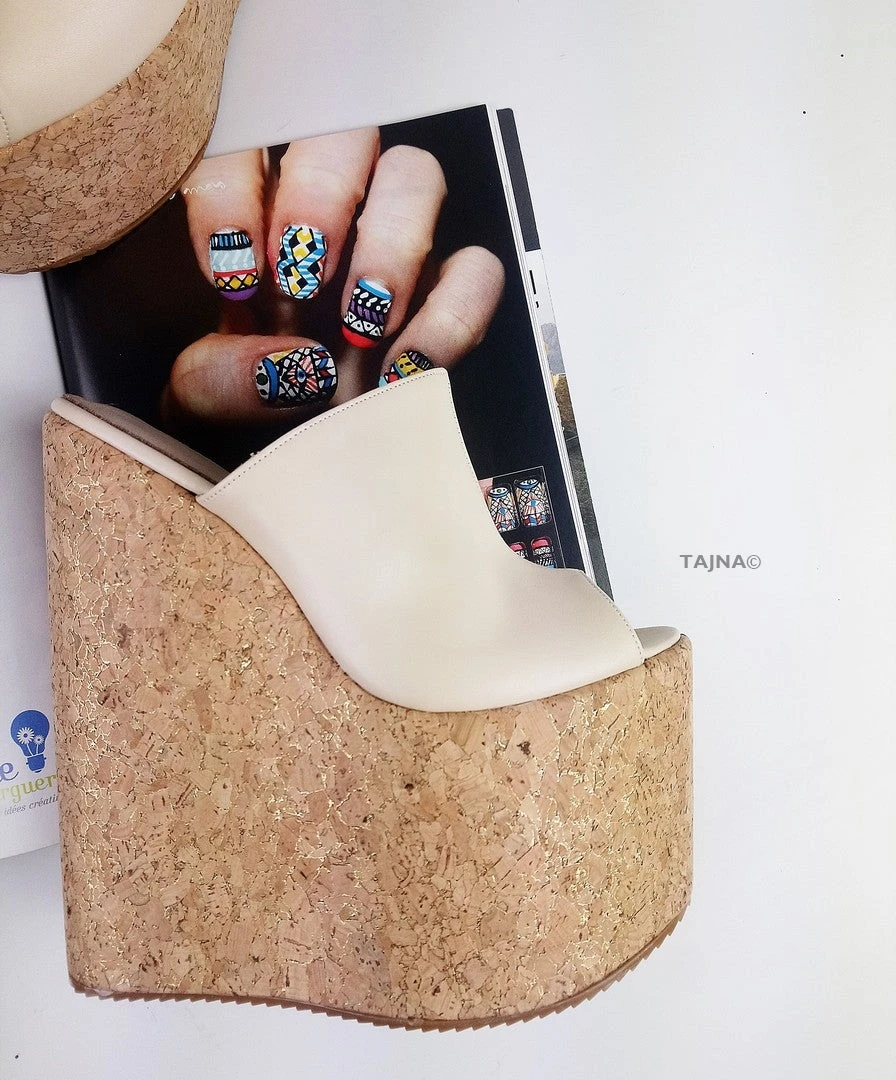 Cream High Heel Wedge Mules 2 Cream High Heel Wedge Mules - Image 2