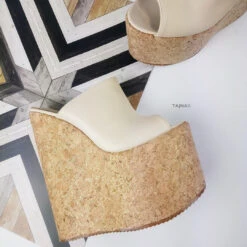 Cream High Heel Wedge Mules 9 Cream High Heel Wedge Mules -Tajna Shoes high heel platform shoes 1884