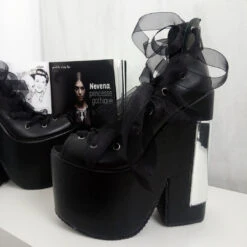 Gothic Balerinas Black Platform Wedges 17 Gothic Balerinas Black Platform Wedges -Tajna Shoes high heel platform shoes 1916