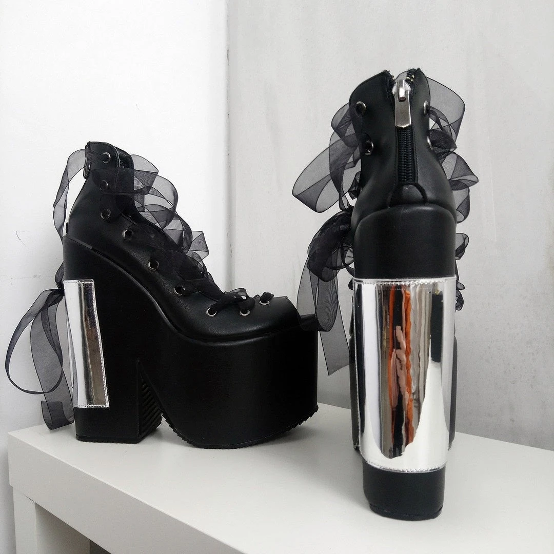 Gothic Balerinas Black Platform Wedges 7 Gothic Balerinas Black Platform Wedges - Image 7