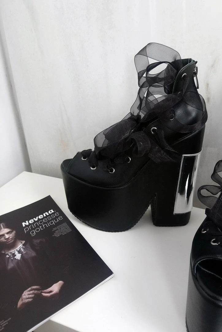 Gothic Balerinas Black Platform Wedges 4 Gothic Balerinas Black Platform Wedges - Image 4