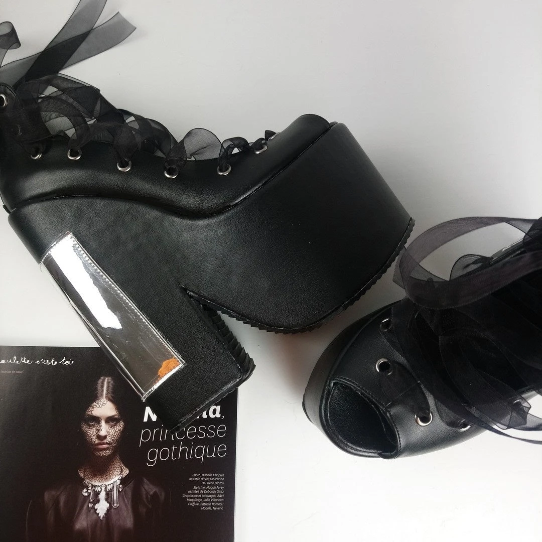 Gothic Balerinas Black Platform Wedges 3 Gothic Balerinas Black Platform Wedges - Image 3