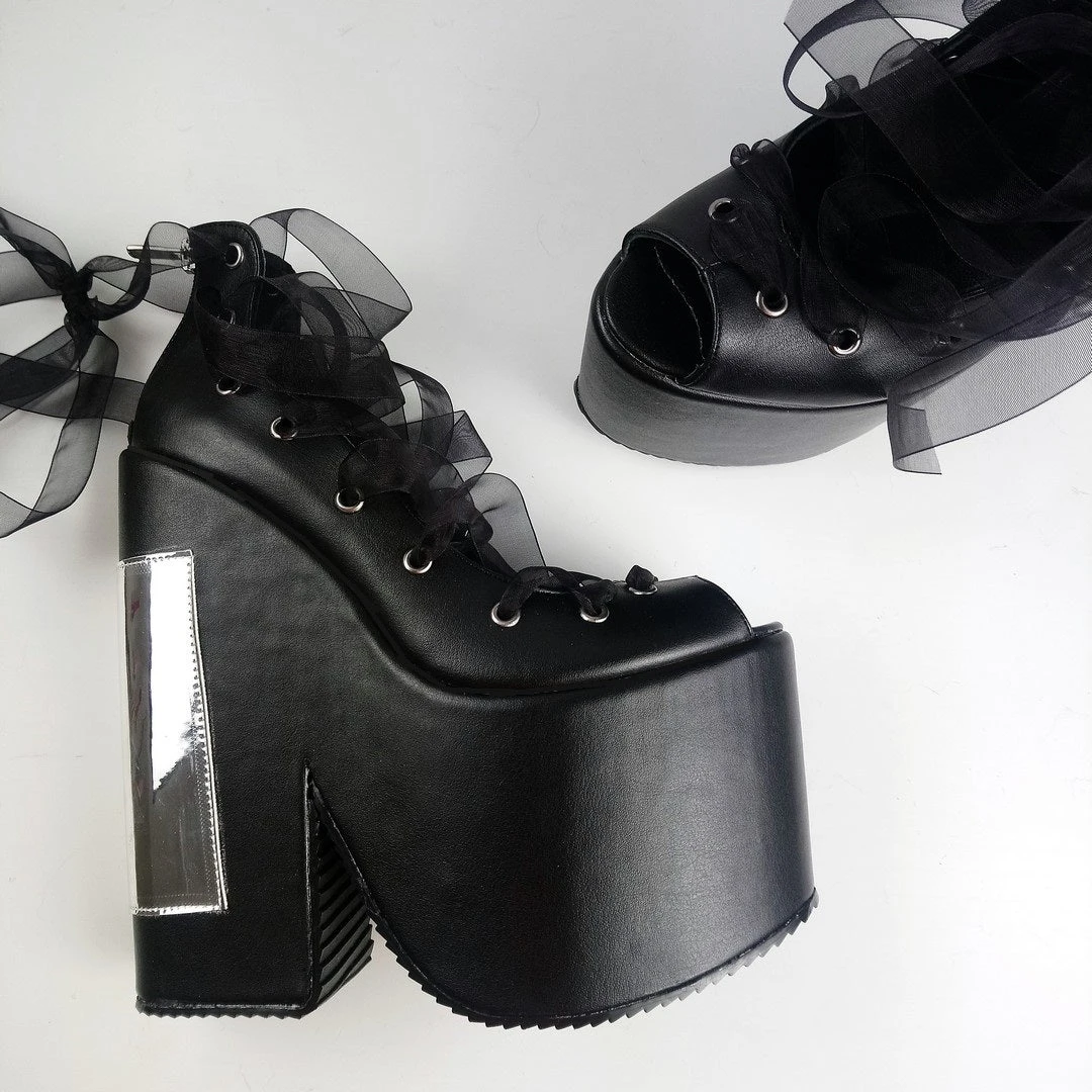 Gothic Balerinas Black Platform Wedges 2 Gothic Balerinas Black Platform Wedges - Image 2