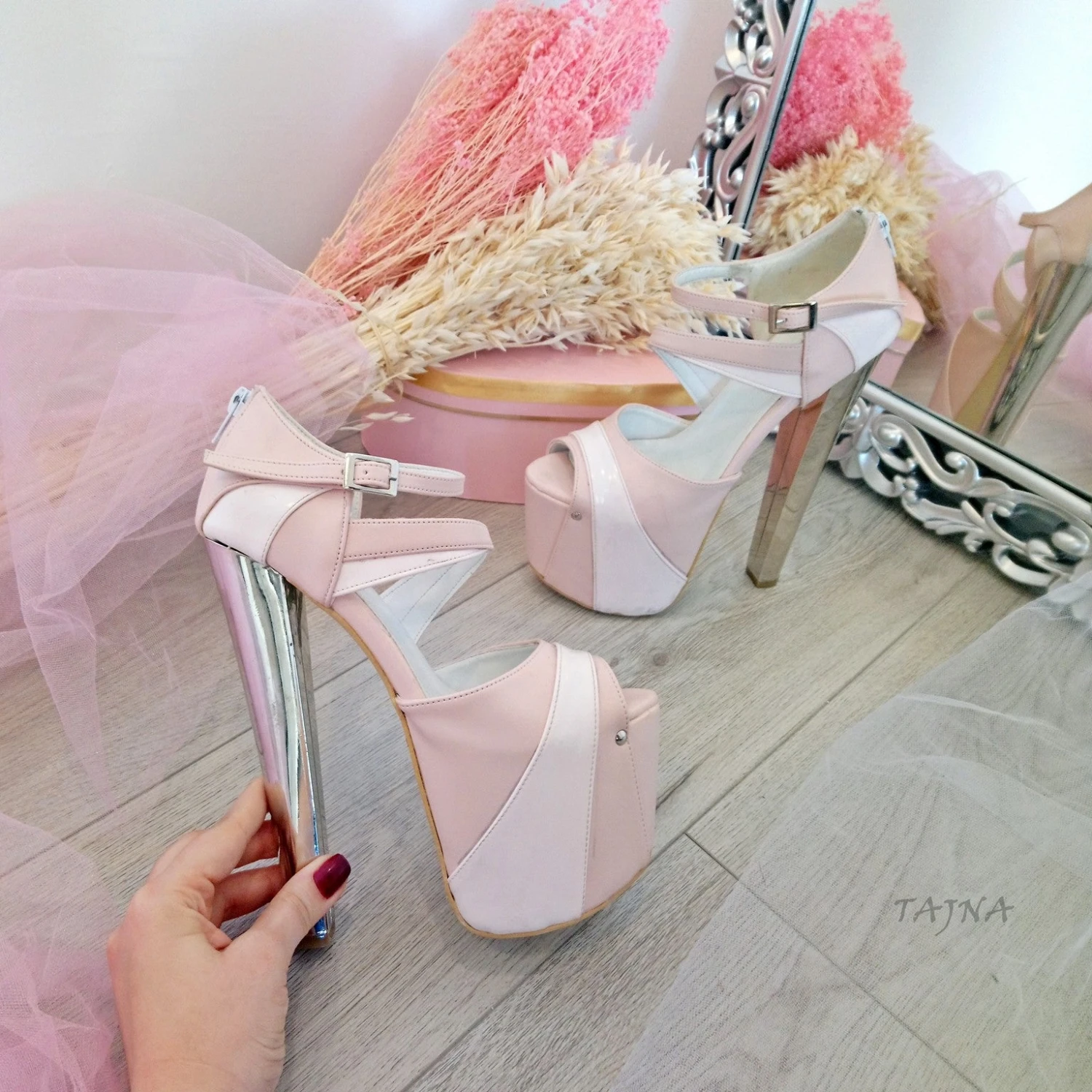 Pink Powder White High Heel Platform Shoes 3 Pink Powder White High Heel Platform Shoes - Image 3