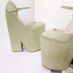 Gold Shiny High Heel Stylish Wedge Shoes -Tajna Shoes high heel platform shoes 2144