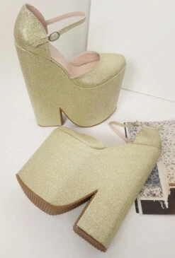 Gold Shiny High Heel Stylish Wedge Shoes -Tajna Shoes high heel platform shoes 2145
