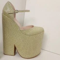 Gold Shiny High Heel Stylish Wedge Shoes -Tajna Shoes high heel platform shoes 2147