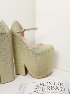 Gold Shiny High Heel Stylish Wedge Shoes -Tajna Shoes high heel platform shoes 2149