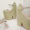 Gold Shiny High Heel Stylish Wedge Shoes