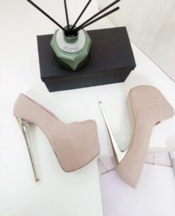 Beige Suede Platform Heels -Tajna Shoes high heel platform shoes 2173