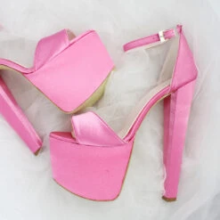 Fushia Pink Satin Bridal Platform Shoes
