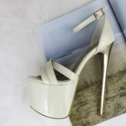 Tajna Shoes 20 Cream Patent Ankle Strap Platform Shoes