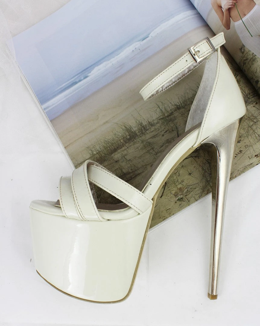 Cream Patent Ankle Strap Platform Shoes 2 Cream Patent Ankle Strap Platform Shoes - Image 2