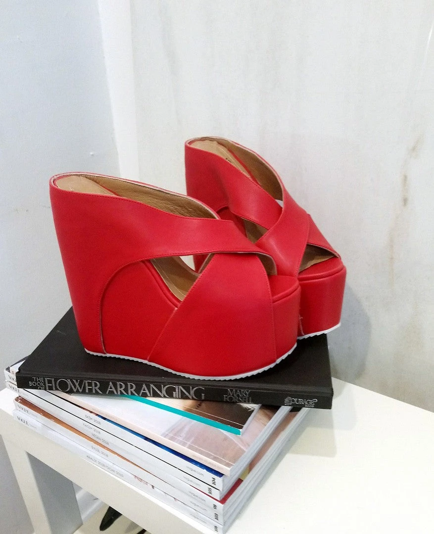 Red Cross High Heel Wedge Platform Mules 2 Red Cross High Heel Wedge Platform Mules - Image 2