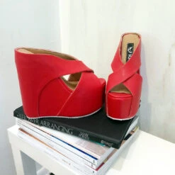 Red Cross High Heel Wedge Platform Mules 5 Red Cross High Heel Wedge Platform Mules -Tajna Shoes high heel platform shoes 2532