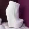 White Matte Ankle 16 Cm Wedge Booties