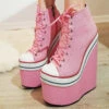 Pink Lace Up Sport High Heel Wedge Platform Booties