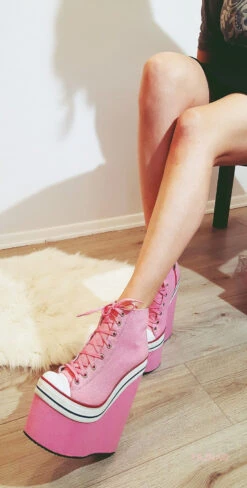 Pink Lace Up Sport High Heel Wedge Platform Booties -Tajna Shoes high heel platform shoes tajna 159