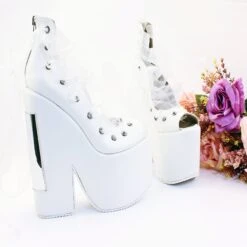 Lace Up White Balerinas Platform Wedge Shoes