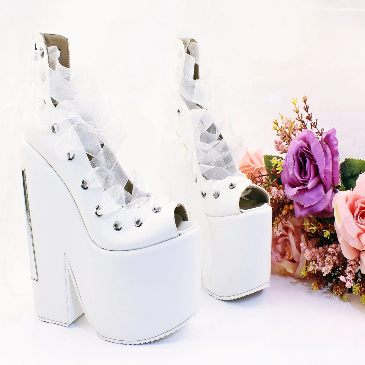 Lace Up White Balerinas Platform Wedge Shoes 2 Lace Up White Balerinas Platform Wedge Shoes - Image 2