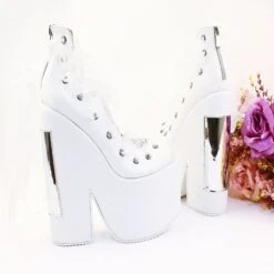 Lace Up White Balerinas Platform Wedge Shoes 8 Lace Up White Balerinas Platform Wedge Shoes -Tajna Shoes high heel platform shoes tajna 224