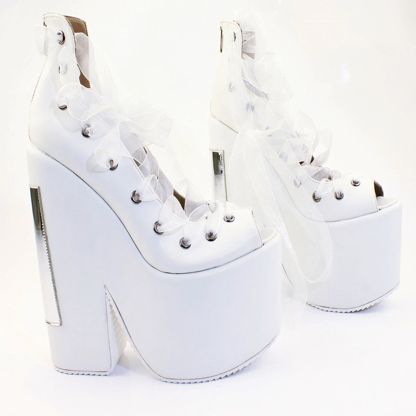 Lace Up White Balerinas Platform Wedge Shoes 6 Lace Up White Balerinas Platform Wedge Shoes - Image 6